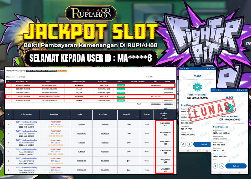 RUPIAH88 JACKPOT SLOT FIGHTER PIT Rp.137.695.000,- LUNAS
